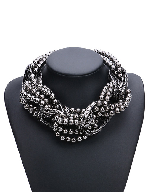 Fashion black Beads&chains Decorated Pure Color Simple Necklace