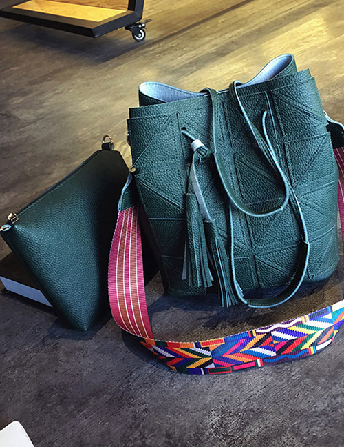 Fashion Green Tassel Pendant Decorated Pure Color Shoulder Bag(2pcs)