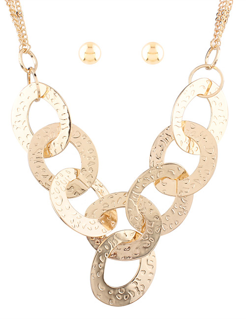 Fashion Gold Color Round Shape Decorated Pure Color Simple Jewelry Sets