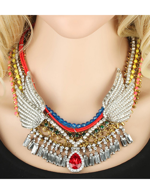 Trendy Multi-color Wing Shape Decorated Simple Tassel Multilayer Necklace