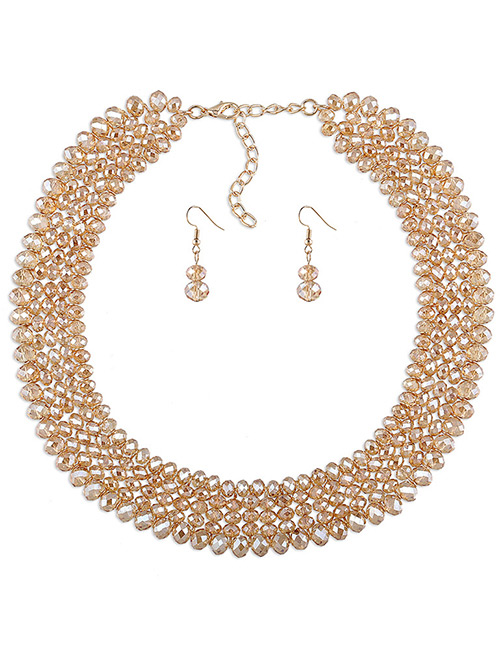 Elegant Champagne Round Shape Decorated Simple Pure Color Jewelry Sets