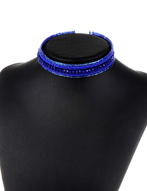 Trendy Sapphire Blue Beads Decorated Simple Design Pure Color Choker