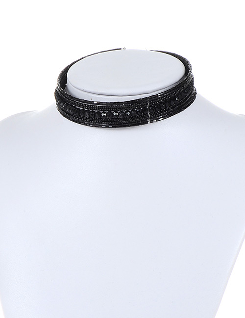 Trendy Black Beads Decorated Simple Design Pure Color Choker