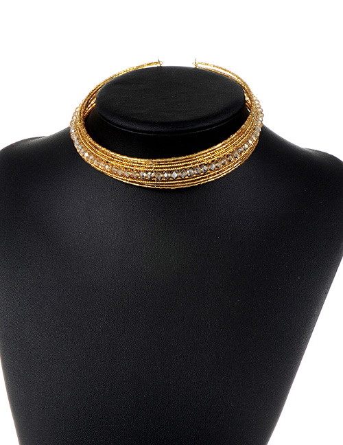 Trendy Champagne Beads Decorated Simple Design Pure Color Choker
