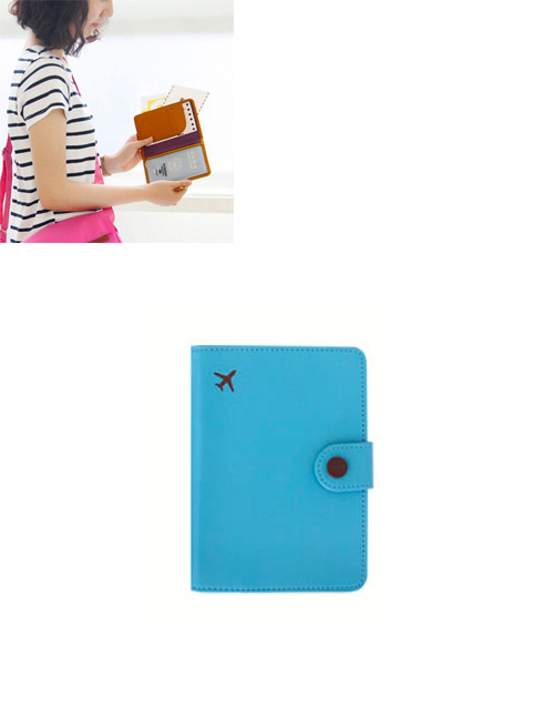 Fashion Royalblue Airplane Shape Pattern Decorated Pure Color Passport Wallet