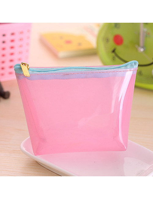 Fashion Pink Pure Color Decorated Trapezoid Shape Transparent Wallet