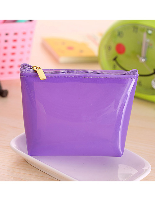 Fashion Purple Pure Color Decorated Trapezoid Shape Transparent Wallet