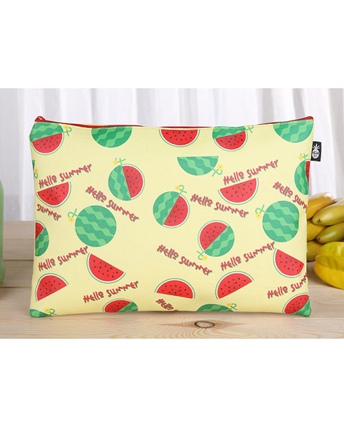 Fashion Beige Watermelon Pattern Decorated Square Shape Stationery Bag