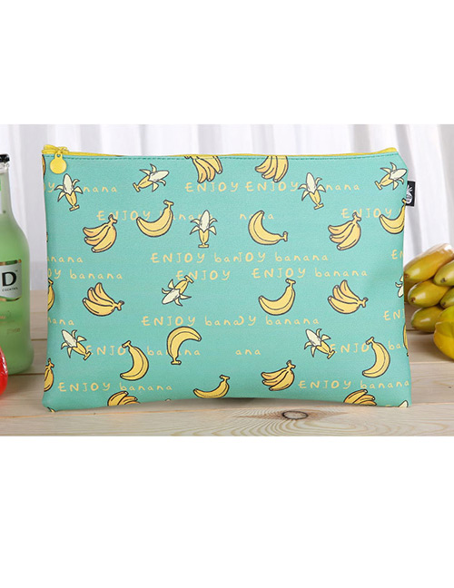Fashion Blue Banana Pattern Decorated Square Shape Stationery Bag