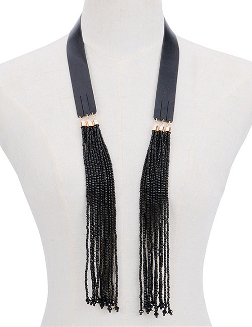 Bohemia Black Color -matching Design Long Tassel Opening Necklace