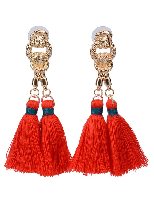 Bohemia Red Double Tassel Pendant Decorated Simple Long Earrings