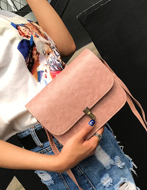 Trendy Pink Buckle Decorated Pure Color Simple Shoulder Bag