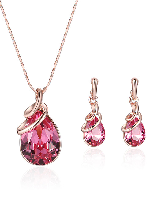 Fashion Rose Gold+plum Red Water Drop Shape Diamond Decorated Color Matching Jewelry Sets