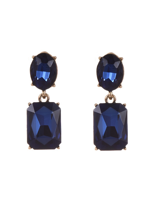 Fashion Dark Blue Pure Color Decorated Geometric Shape Simple Earrings