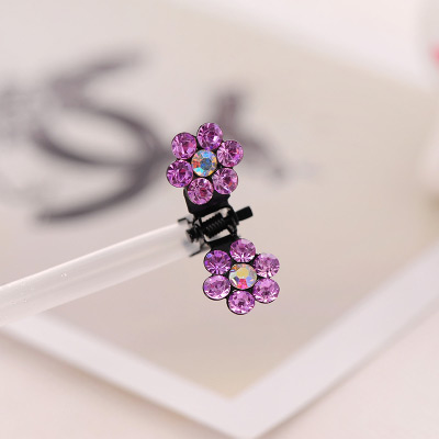 Cute Purple Round Shape Diamond Decorated Simple Flower Design Hairpin