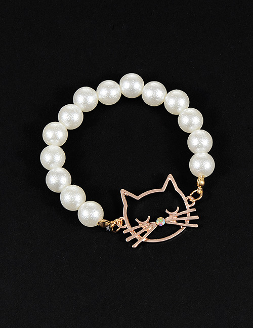 Fashion Milk White Pearl Decorated Cat Shape Pure Color Bracelet
