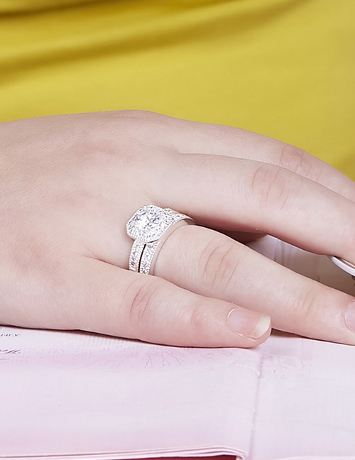 Fashion Silver Color Diamond Decorated Pure Color Simple Ring