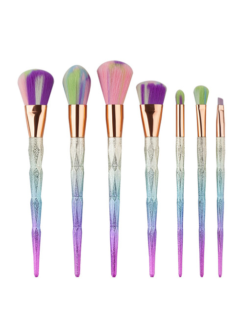 Fashion Multi-color Diamond Decorated Scrub Design Color Matching Cosmetic Brush (7 Pcs)