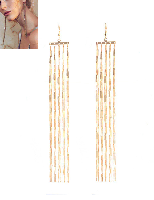 Fashion Gold Color Tassel Decorated Chain Design Pure Color Earrings
