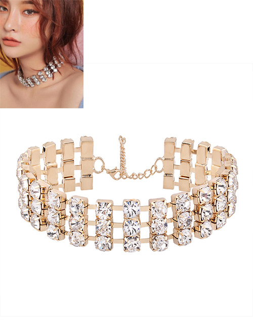 Elegant Gold Color Round Shape Diamond Decorated Simple Hollow Out Choker