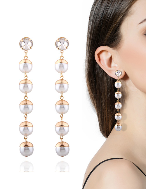 Elegant Gold Color Round Shape Decorated Simple Long Chain Earrings