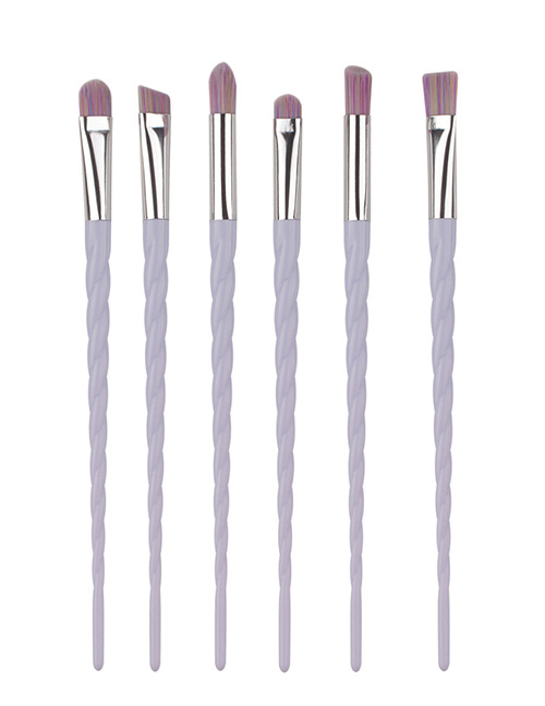 Fashion Light Purple Unicorn Design Pure Color Decorated Simple Cosmetic Brush (6pcs)