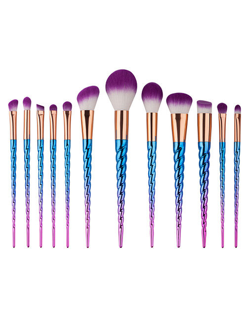 Fashion Blue+purple Unicorn Design Pure Color Decorated Simple Cosmetic Brush (12pcs)