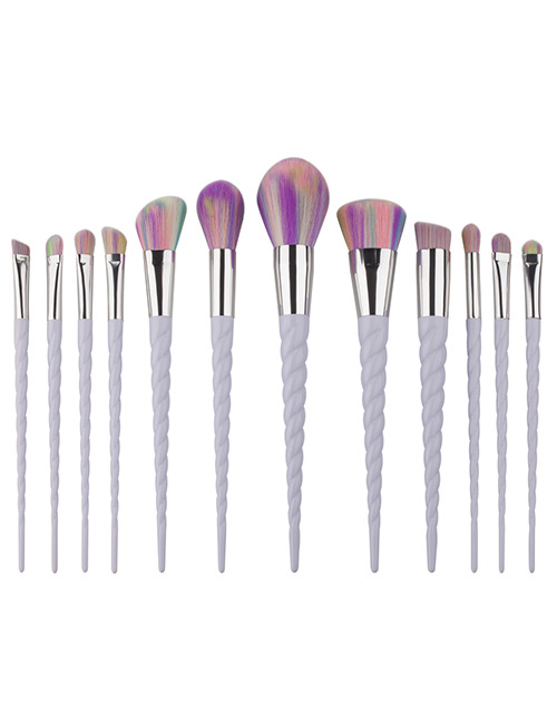 Fashion Light Purple Unicorn Design Pure Color Decorated Simple Cosmetic Brush (12pcs)