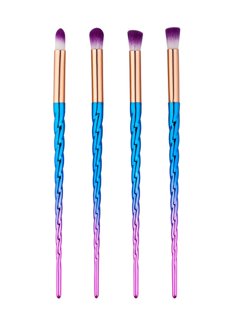 Fashion Blue+purple Unicorn Design Pure Color Decorated Simple Cosmetic Brush (4pcs)