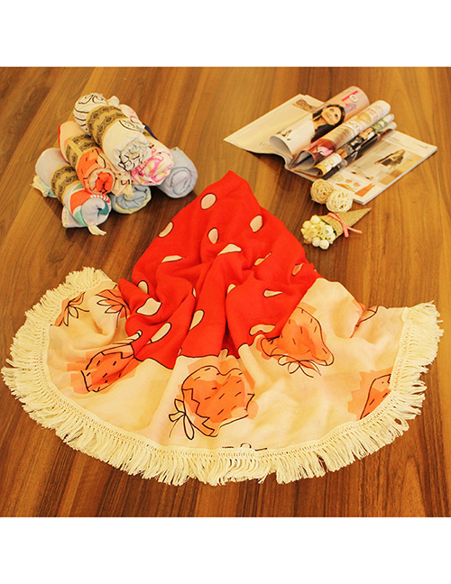 Lovely Red Strawberry Shape Pattern Decorated Simple Tassel Beach Scarf