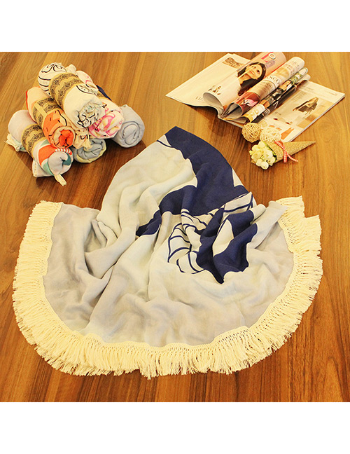 Lovely White Boat Anchor Shape Pattern Decorated Simple Tassel Beach Scarf