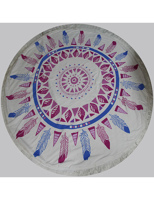 Bohemia Blue+light Purple Feather Shape Pattern Decorated Simple Tassel Beach Scarf