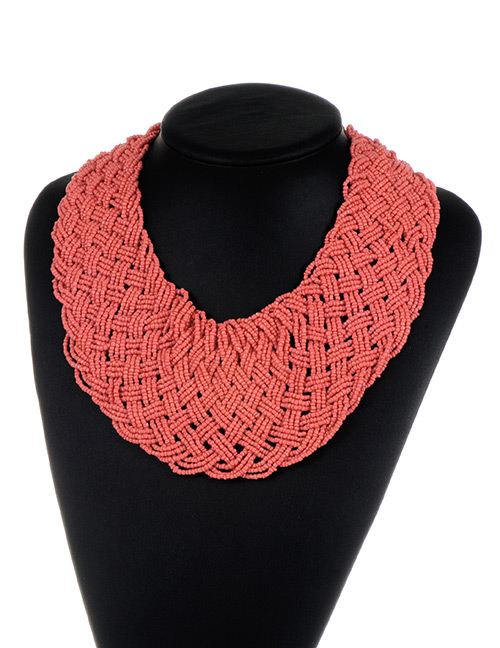 Bohemia Watermelon Red Pure Color Decorated Simple Hand-woven Design Necklace
