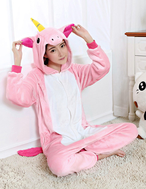 Lovely Pink Unicorn Design Color Matching Connection Pajamas