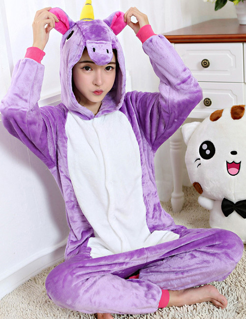 Lovely Purple Unicorn Design Color Matching Connection Pajamas
