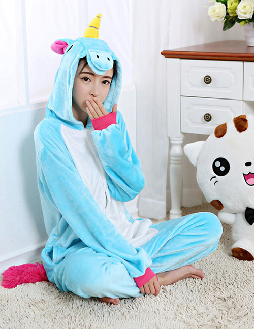 Lovely Blue Unicorn Design Color Matching Connection Pajamas