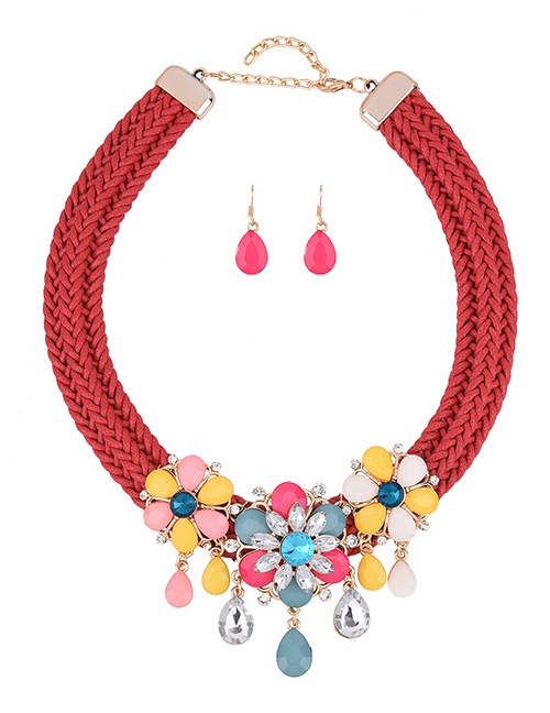 Bohemia Multi-color Flower Shape Decorated Simple Hand-woven Jewelry Sets