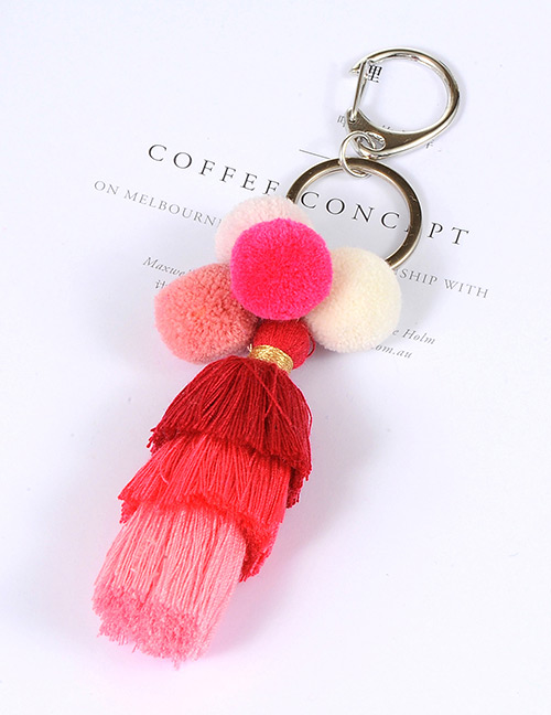 Lovely Red Fuzzy Ball& Tassel Decorated Simple Color Matching Key Ring