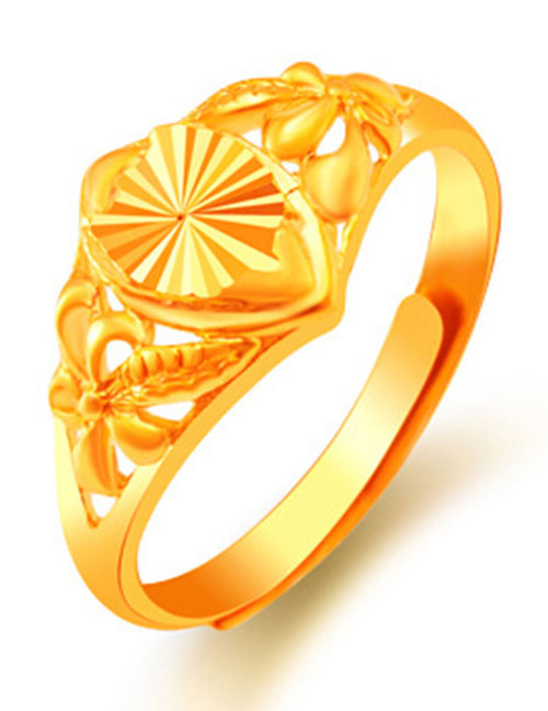 Elegant Gold Color Flower Shape Decorated Simple Pure Color Ring