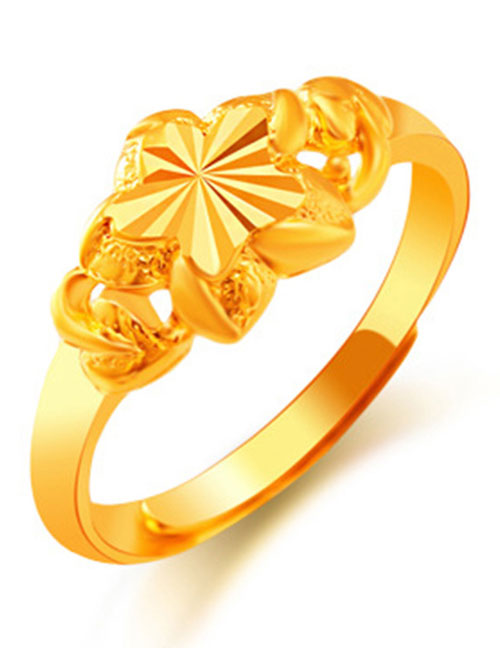 Elegant Gold Color Flower Shape Decorated Simple Pure Color Ring