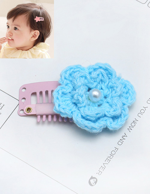 Lovely Blue Flower&pearl Decorated Pure Color Hairpin