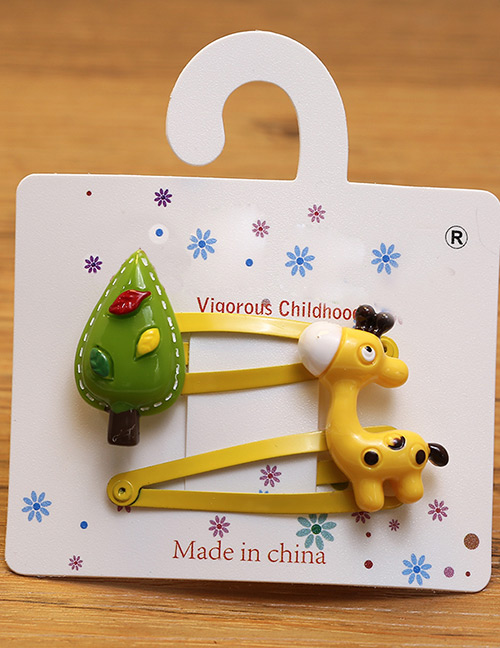Lovely Green+yellow Tree&deer Decorated Color Matching Hairpin(2pcs)