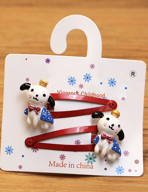 Lovely White+red Little Dog Decorated Color Matching Hairpin(2pcs)