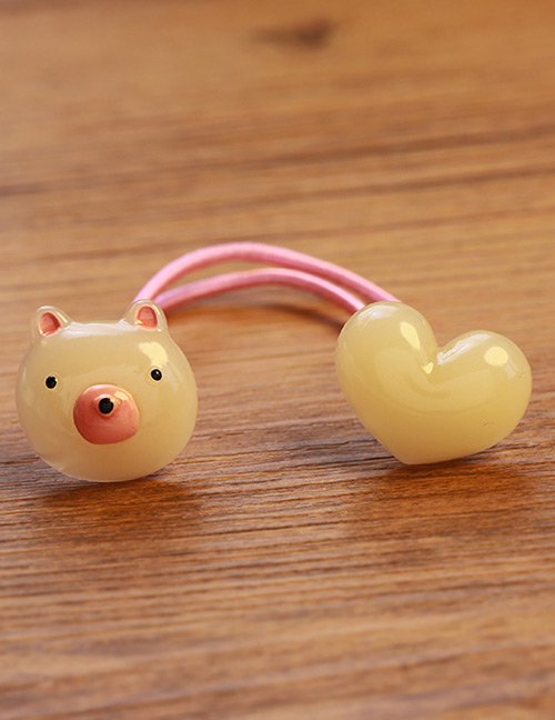 Fashion Beige Pig&heart Shape Decorated Pure Color Hair Band (1pc)