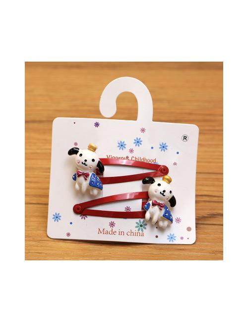 Fashion Red+white Little Dogs Decorated Color Matching Hairpin(2pcs)