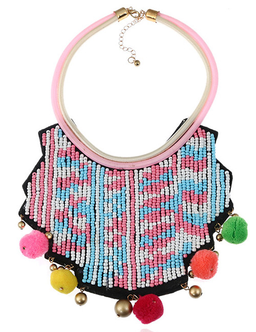 Fashion Pink Bells&fuzzy Ball Decorated Irregular Shape Pom Necklace
