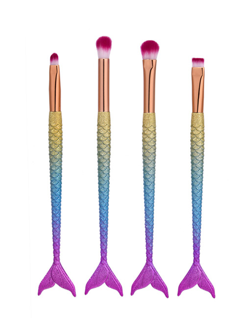 Trendy Multi-color Color Matching Decorated Simple Mermaid Makeup Brush(4pcs)