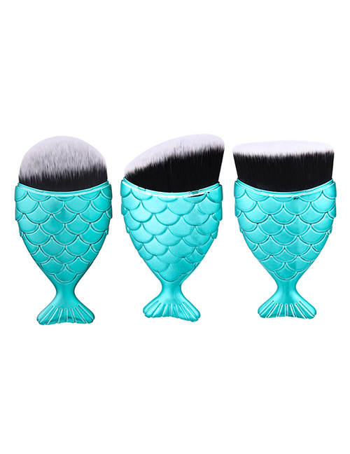 Trendy Blue Pure Color Decorated Mermaid Makeup Brush(3pcs)