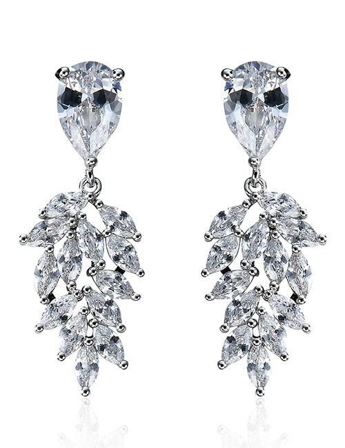 Fashion Silver Color Water Drop Diamond Decorated Pure Color Earrings