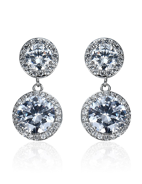 Fashion Silver Color Round Shape Diamond Decorated Pure Color Earrings